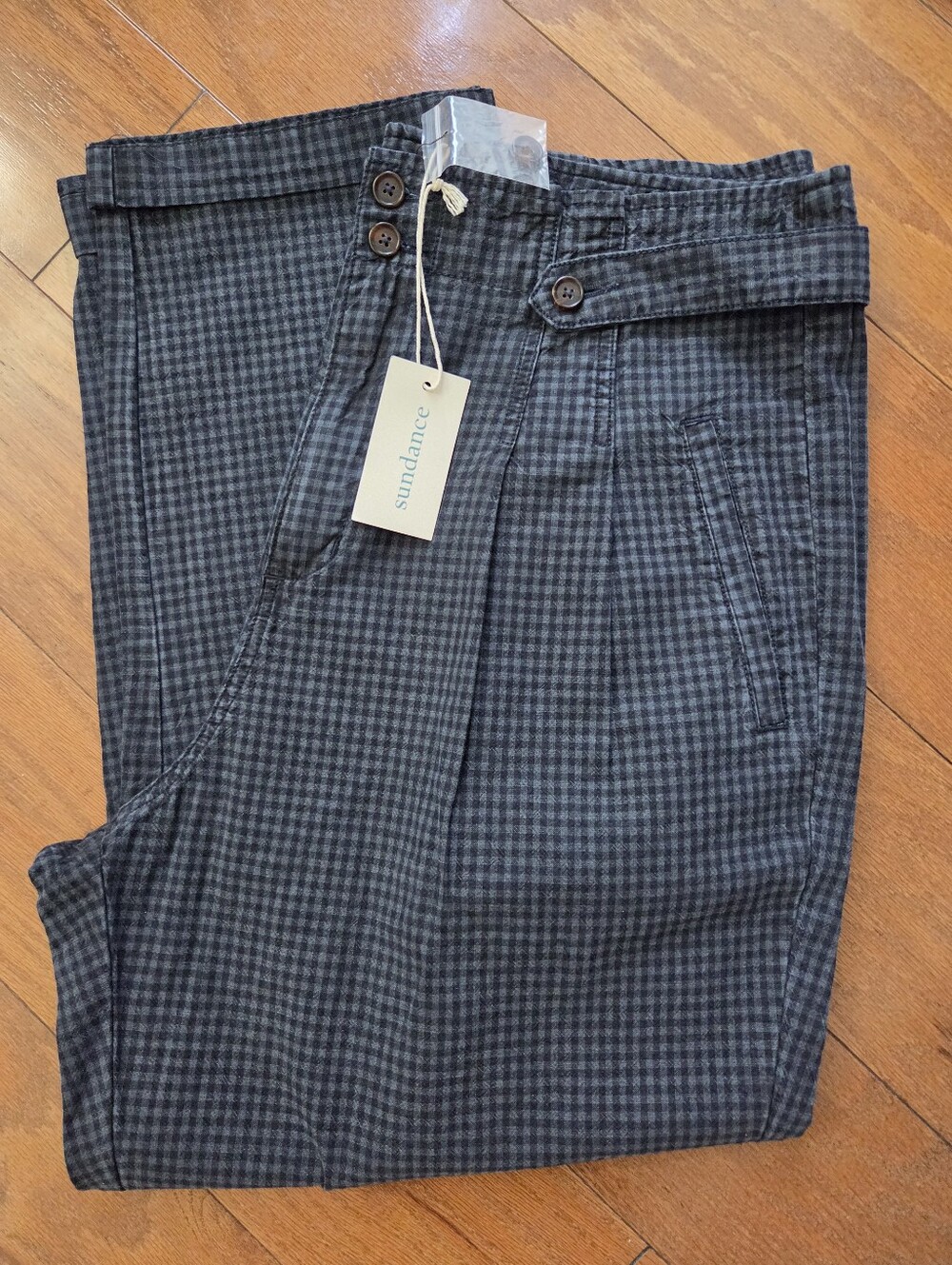 NWT Sundance Dark Blue Gingham Checkered Women Trousers Pants Size 12